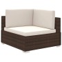 Braunes vidaXL Garten-Lounge-Set aus Rattan mit cremefarbenen Auflagen.