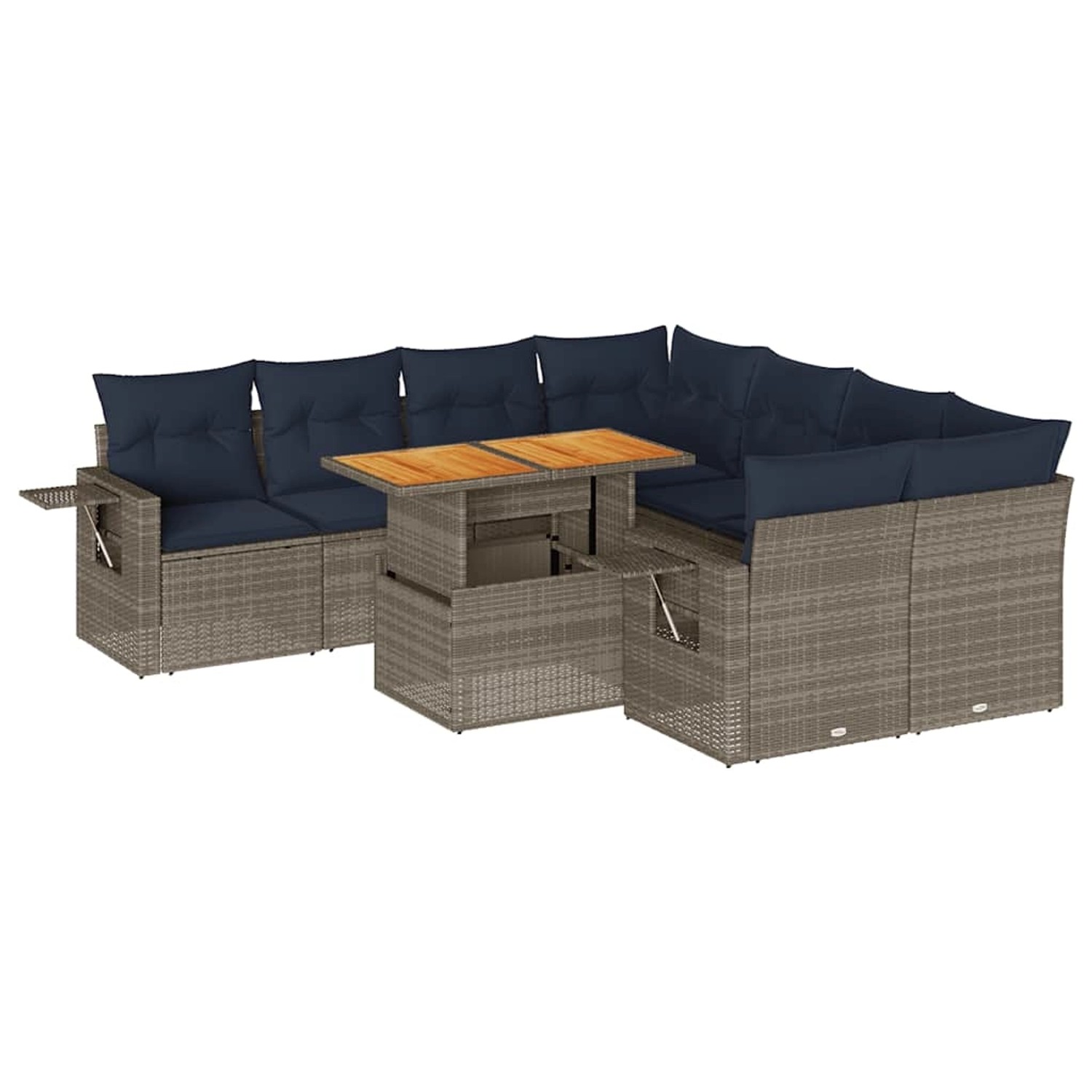 vidaXL 9-Tlg Garten-Sofagarnitur mit Kissen Grau Poly Rattan 3327134 günstig online kaufen