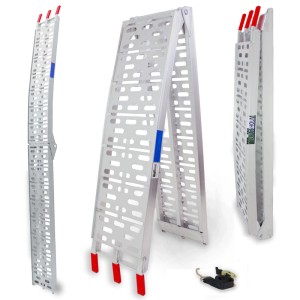 TRUTZHOLM klappbare Auffahrrampe, 228 cm, 340 kg Tragkraft, Alu, mit Spanngurt, für Autoanhänger.