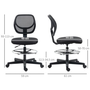 Vinsetto Bürostuhl Verstellbarem 93-113 cm Höhenverstellbar mit Rollen Schwarz
