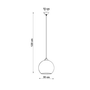 Skizze der transparenten Sollux Lighting Hängeleuchte Ball mit Maßangaben.