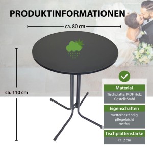 Anthrazitfarbener, klappbarer TRUTZHOLM Stehtisch aus Stahl, 80 cm Durchmesser, 110 cm hoch.
