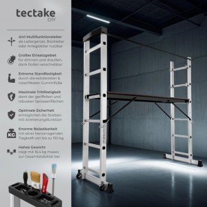 Tectake Alu Multigerüst 4 in 1 mit Rollen, als Leiter, Gerüst oder Bockleiter nutzbar.