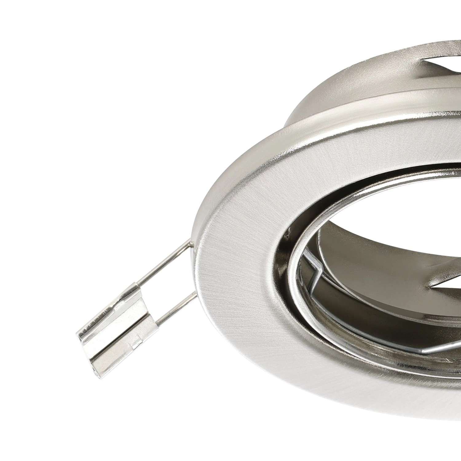 Runder Eglo Agulo LED-Einbauspot aus nickel-mattem Stahl, gebürstet, mit Befestigungsklammer. Ø 8,5 cm.