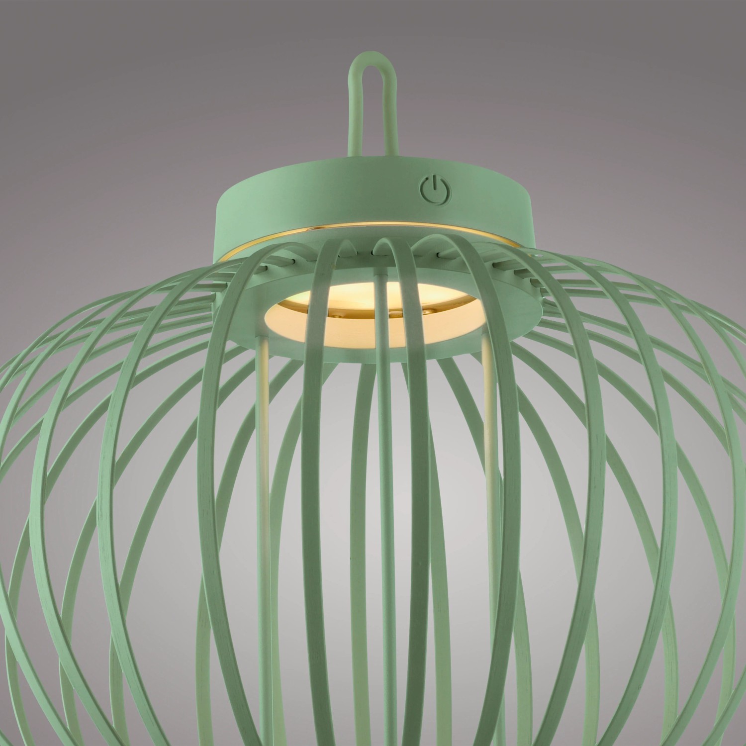 Grüne LED Akku-Pendelleuchte Akuba, dekorative Außenleuchte mit warmweißem Licht.