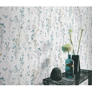 Erismann Vliestapete Forest Dreams Bright Meadow, florales Muster in Türkis. Dekorative Tapete mit Landhaus-Charme.