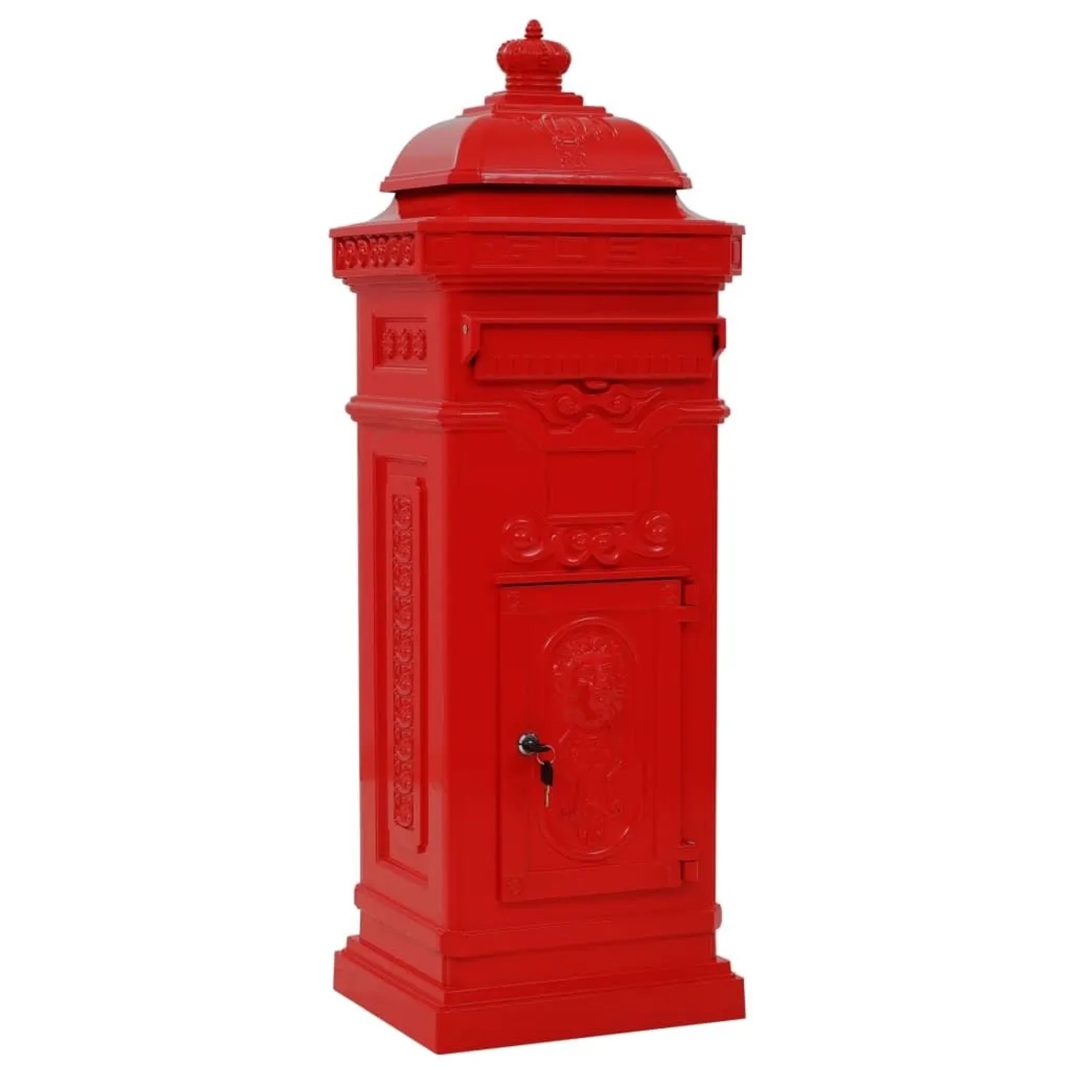 DELUKE Säulenbriefkasten DESA Aluminium Vintage-Stil Rostfrei Rot Postkasten Nachrichtenkasten Für Briefe Und Zeitungen