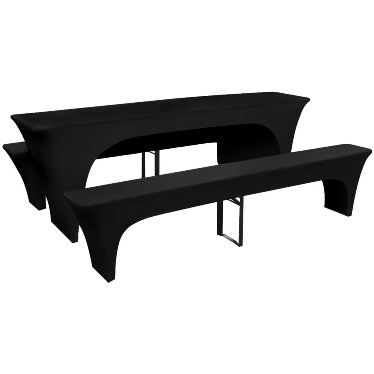 DELUKE Tischhussen 3-tlg. ALAU Hussen-Set Für Biertisch Bänke Stretchhussen Schwarz 220x70x80cm Hussen Elastisch Bierzeltgarniturhusse