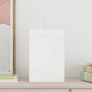 Weiße Papiertragetaschen mit Henkel, 21x11x31 cm, 250 Stück, für Geschenke und Einkäufe.