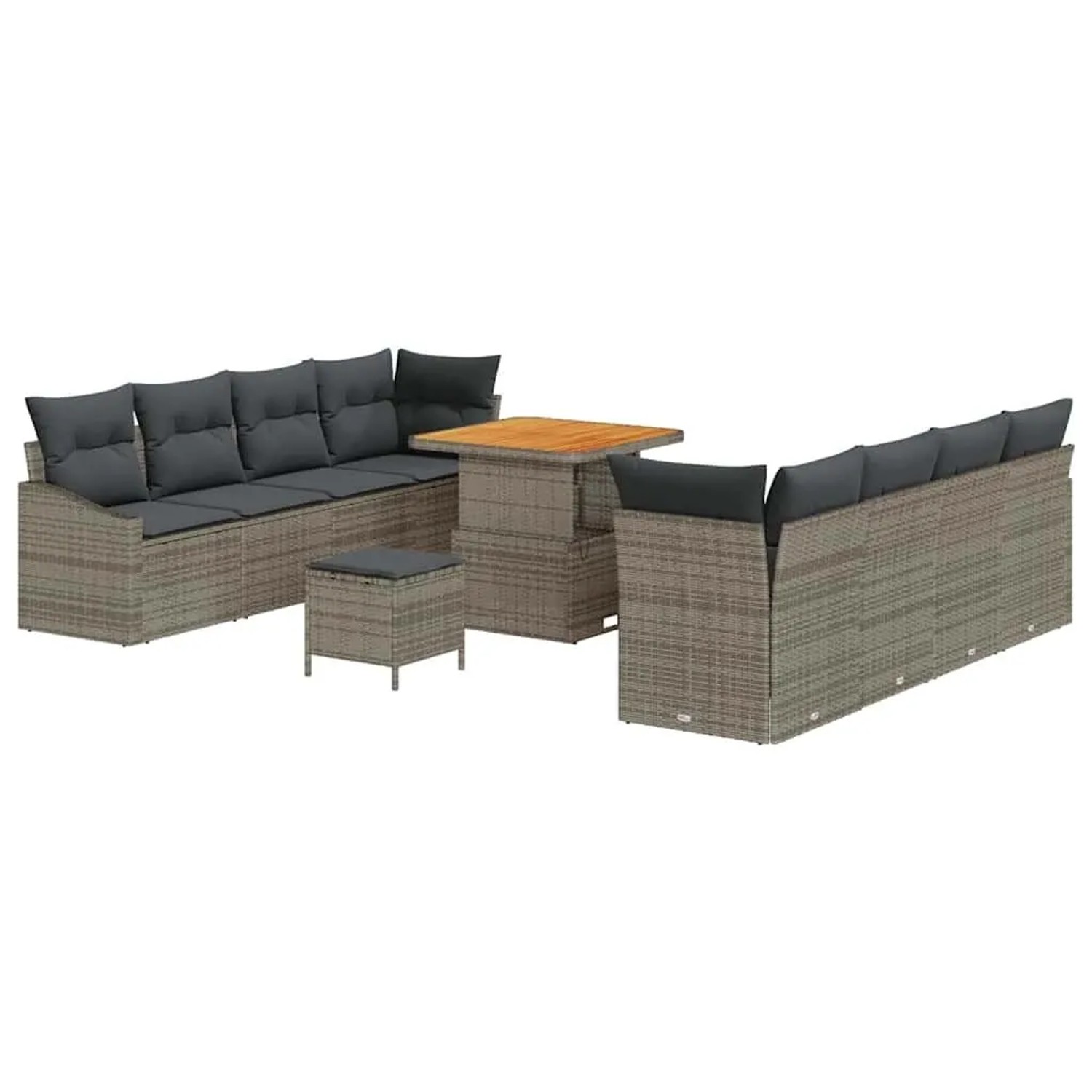 vidaXL Garten-Sofa-Set mit Kissen mit Speicher 11-Tlg Grau 3364578