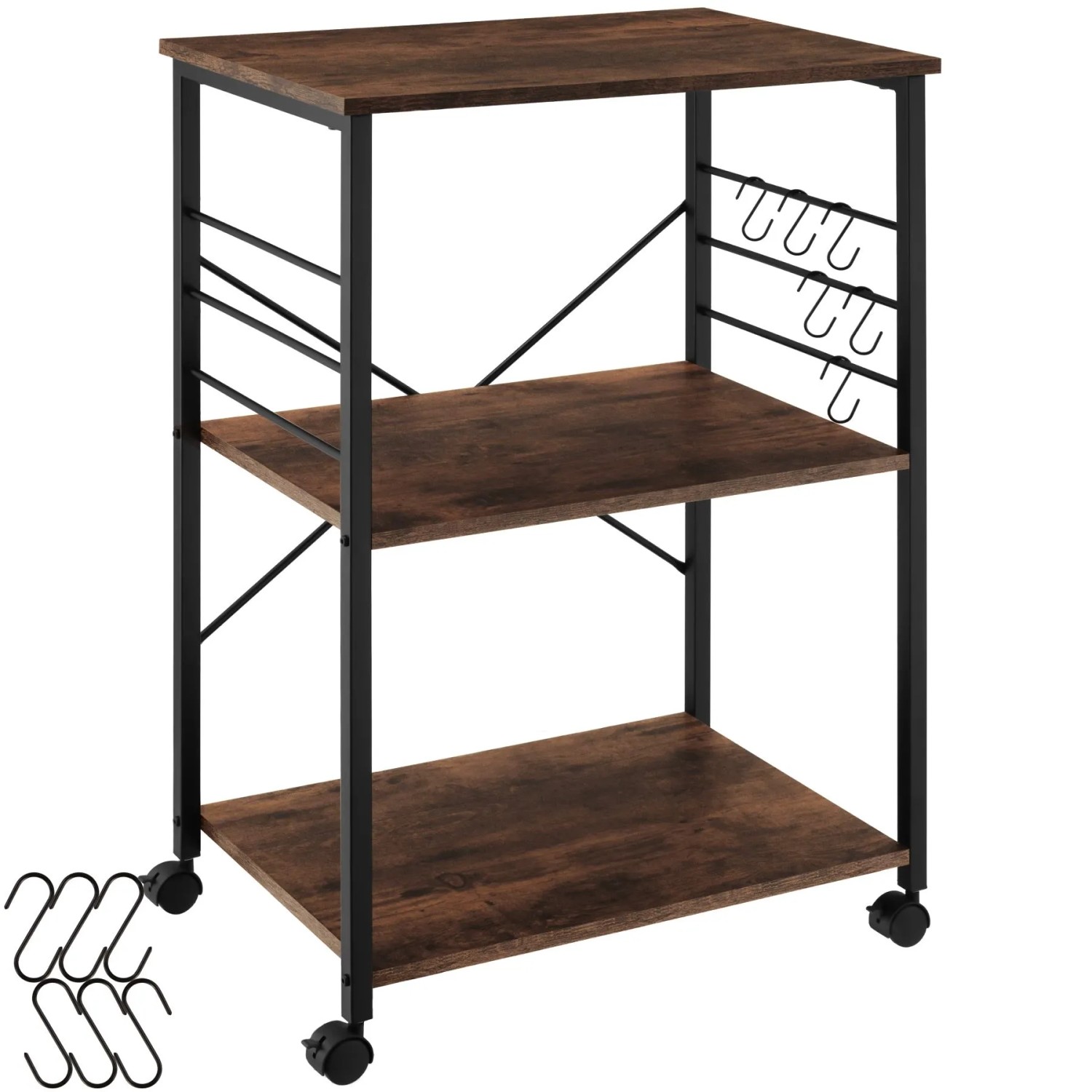 Tectake Servierwagen Rugby Industrial Style Holz und Stahl  65 50 x 45 50 x 88 50 cm Industrial Holz Dunkel  Rustikal