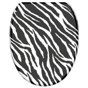 SANILO WC Sitz mit markantem Schwarz-Weiß Zebra-Muster. Ovaler Toilettensitz mit Absenkautomatik für Ihr Bad.