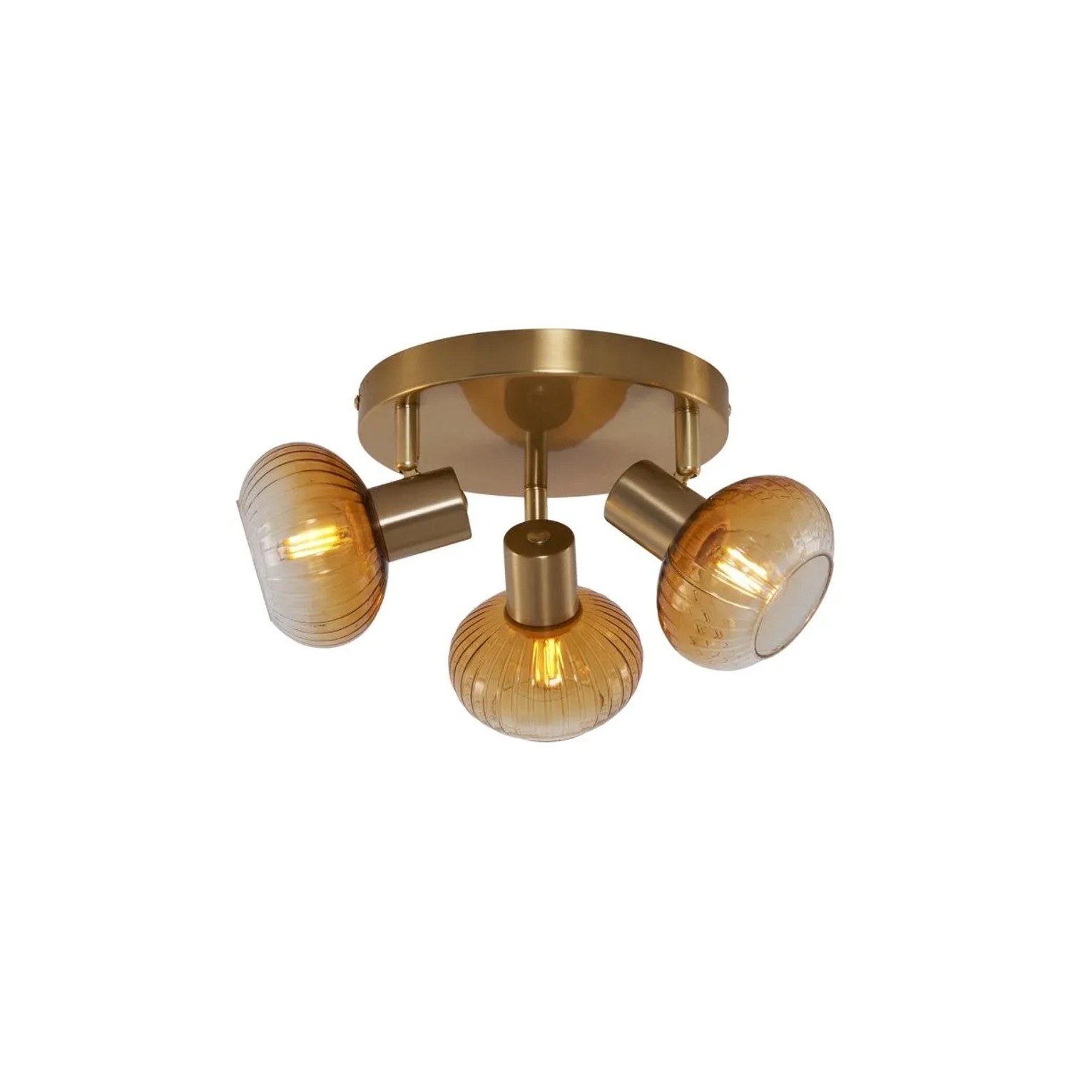 QAZQA Moderne Deckenstrahler Gold mit Bernstein Glas Rund 3 Flammig Teddy