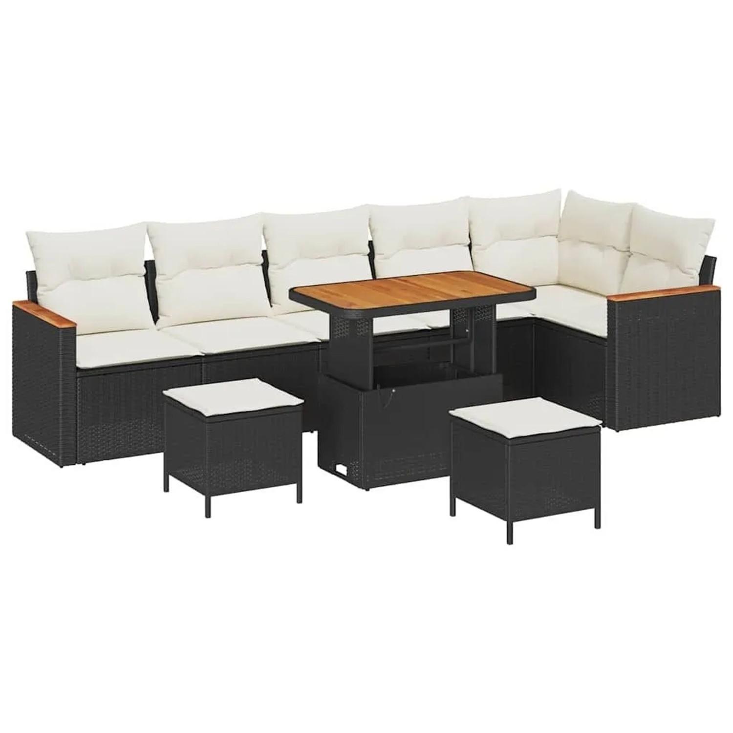 vidaXL Garten-Sofa-Set mit Kissen mit Speicher Schwarz Poly Rattan 3365015