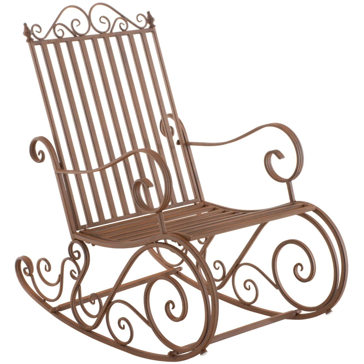 DELUKE Schaukelstuhl ANNA Antik Outdoor 56x90x94cm Metall Braun Gartenstuhl Liegestuhl Relaxstuhl Garten Terrasse