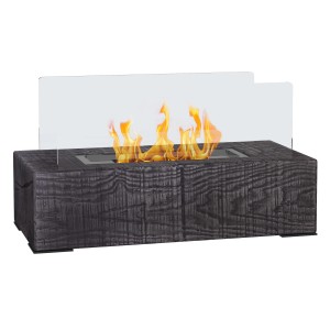 HOMCOM Ethanol Kamin Tischfeuer mit Glas-Windschutz und schwarzer Holzoptik.