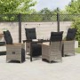 Graue 5-teilige vidaXL Garten Essgruppe mit Polyrattan-Stühlen und Tisch mit Glsoberfläche.