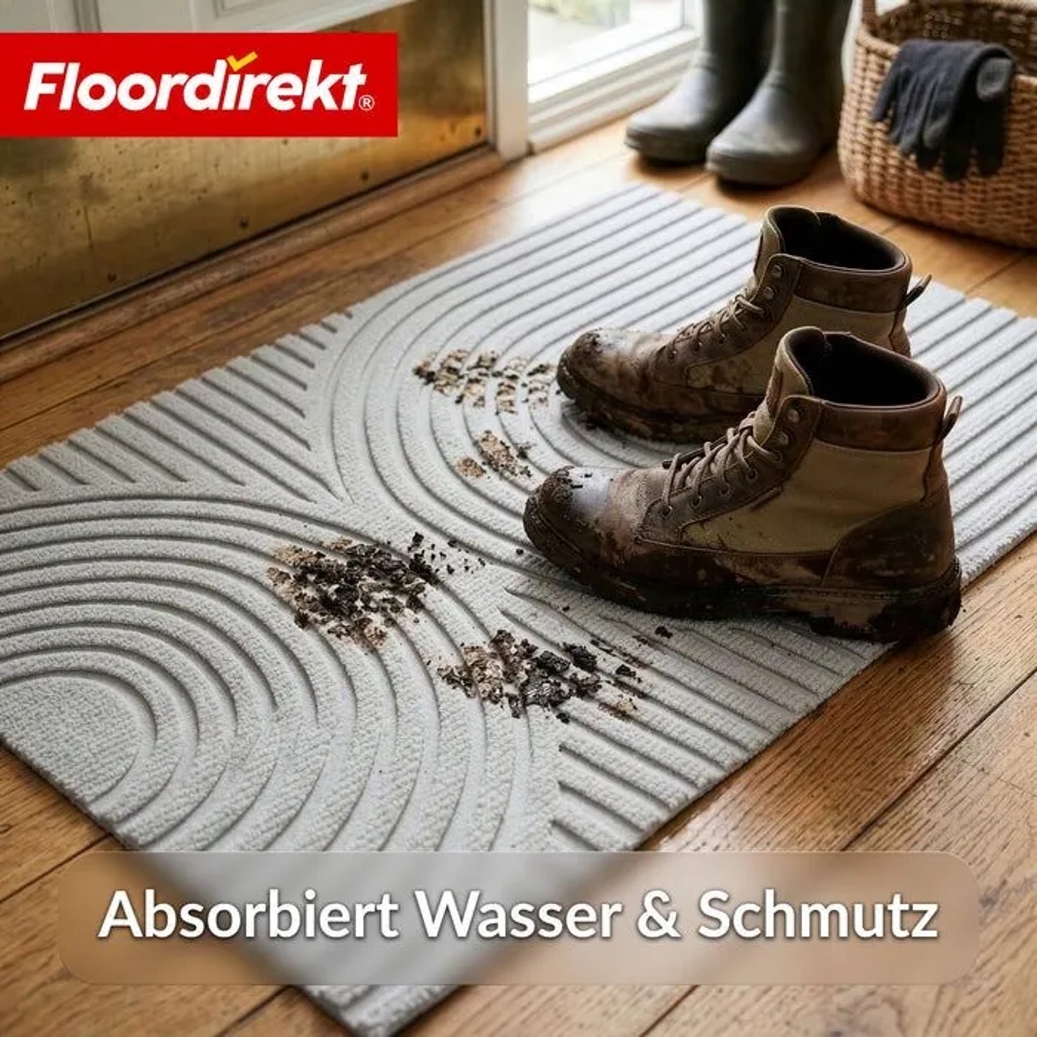 Floordirekt Schmutzfangmatte CIRCA Waschbar Rutschfest TPE-Rücken Grau Wellen 40 x 60 cm_5