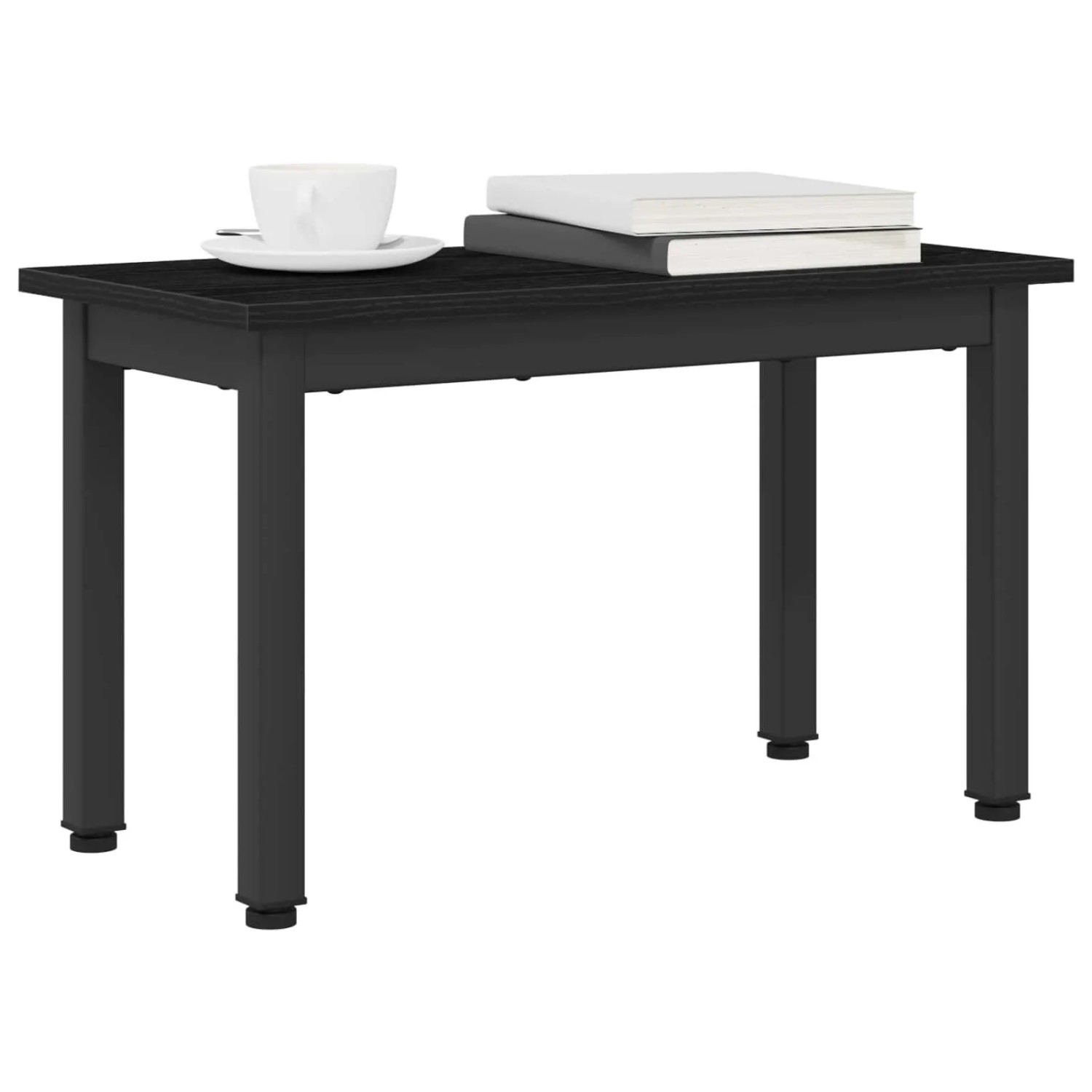 Schwarzer vidaXL Couchtisch in Eichen-Optik, 60x30x36 cm, mit Tasse und Büchern dekoriert.