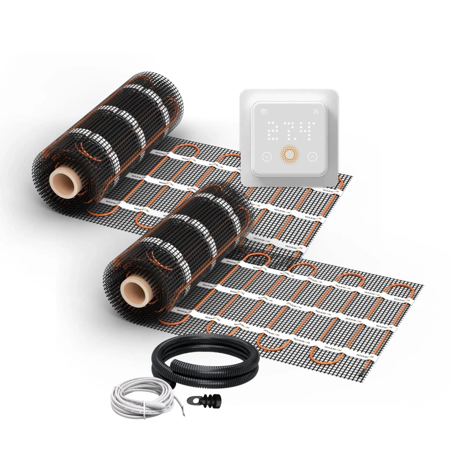 WARMON Fußbodenheizung Elektrisch 2x Matten CLASSIC 150 W/m² 12+7 m² inkl. TS 500 WiFi Thermostat Weiß
