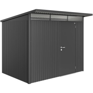 Biohort Metall-Gerätehaus AvantGarde A5 in Dunkelgrau-Metallic mit Standardtür.