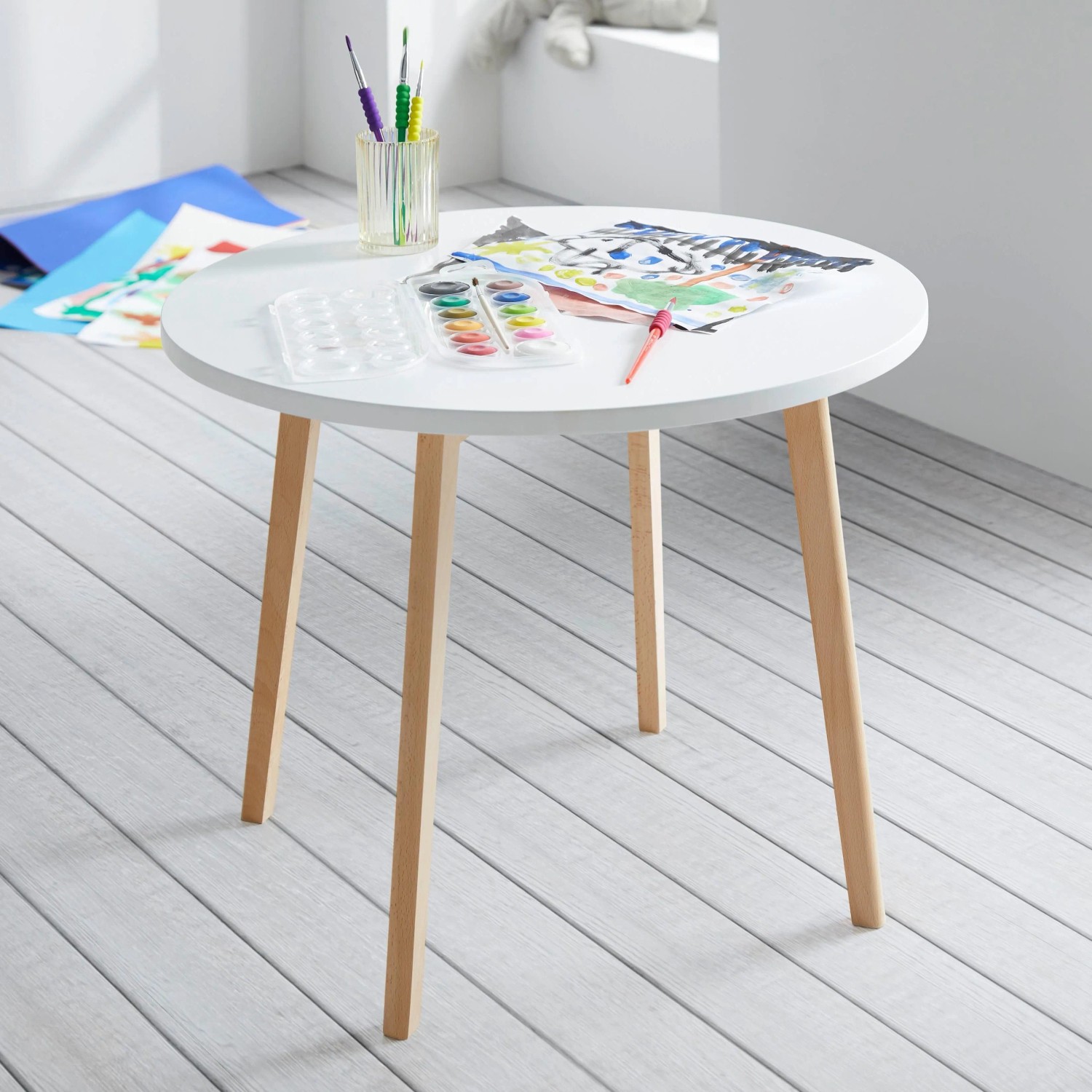 Bessagi Kids Kindertisch Tibby Weiß/Buche MDF Ø ca. 60 cm