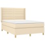 Cremefarbenes vidaXL Boxspringbett (140x190 cm) mit Stoffbezug, Matratze und Kopfteil.
