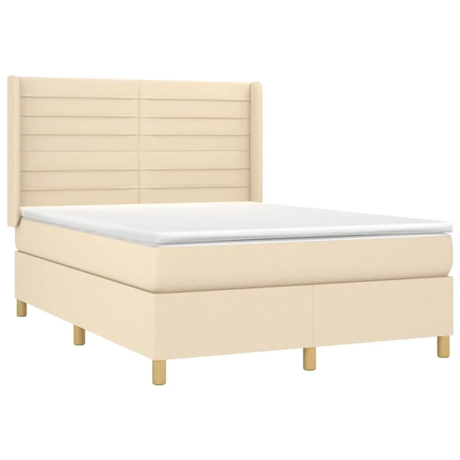 Cremefarbenes vidaXL Boxspringbett (140x190 cm) mit Stoffbezug, Matratze und Kopfteil.
