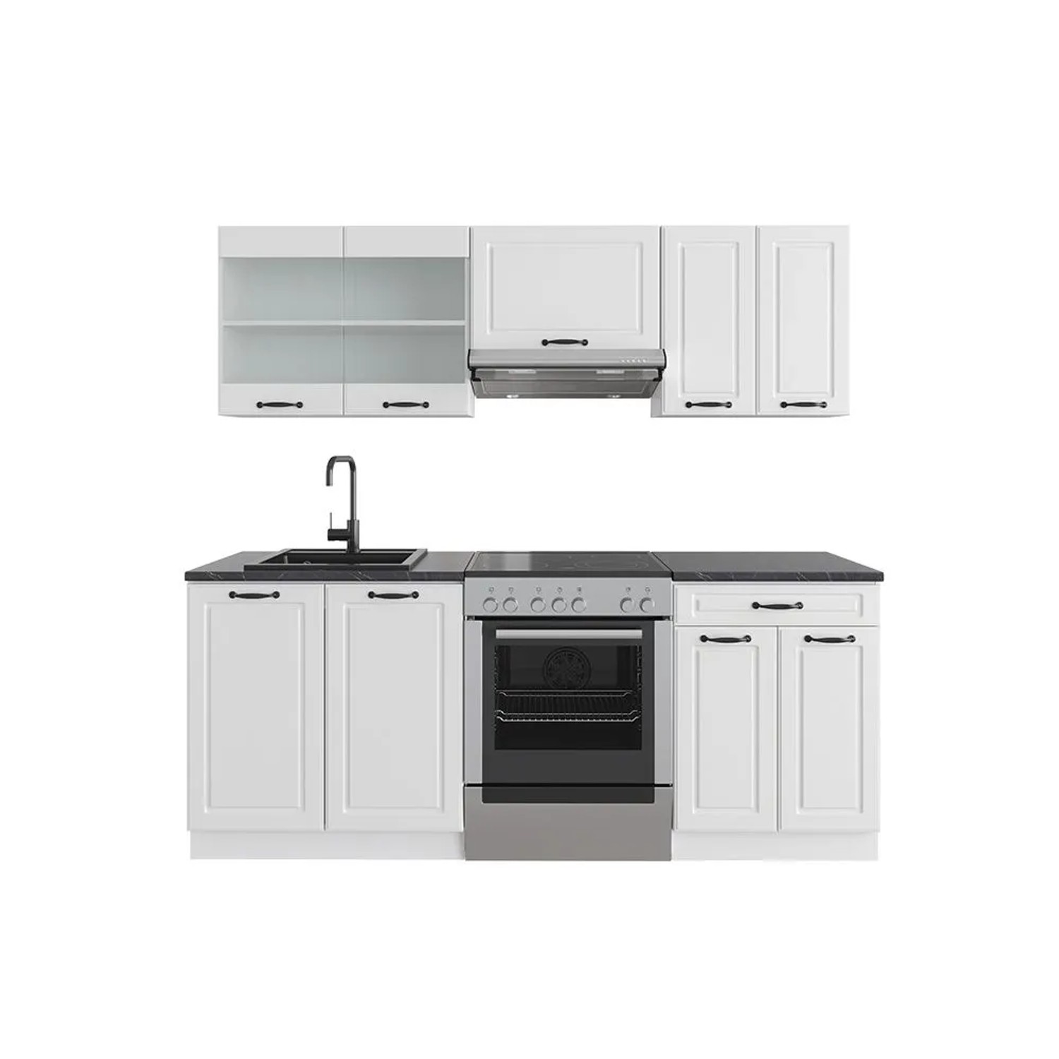 Vicco R-Line Küchenzeile Weiß Landhaus Weiß 200 cm AP Anthrazit ohne E-Geräte