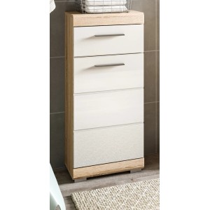 Inn.Furn Kommode Weiß Hochglanz Eiche 37 cm Badschrank Mambo