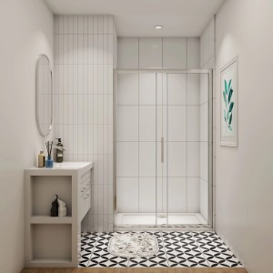 AICA Schiebetür 120x190 cm, Duschabtrennung mit 8 mm Nano ESG-Glas in chromglänzendem Rahmen.