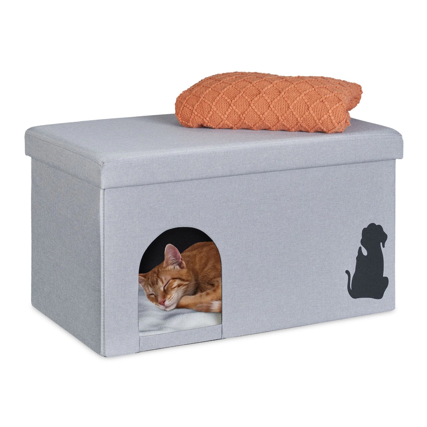 Relaxdays Katzenhöhle MDF/Polyester Grau Faltbar mit Deckel 40,5 cm x 72 cm x 40,5 cm 5,8 kg
