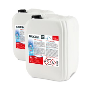 Zwei Kanister Bayzid Chlor 13% Flüssig, je 12,5kg, für Pool Desinfektion.