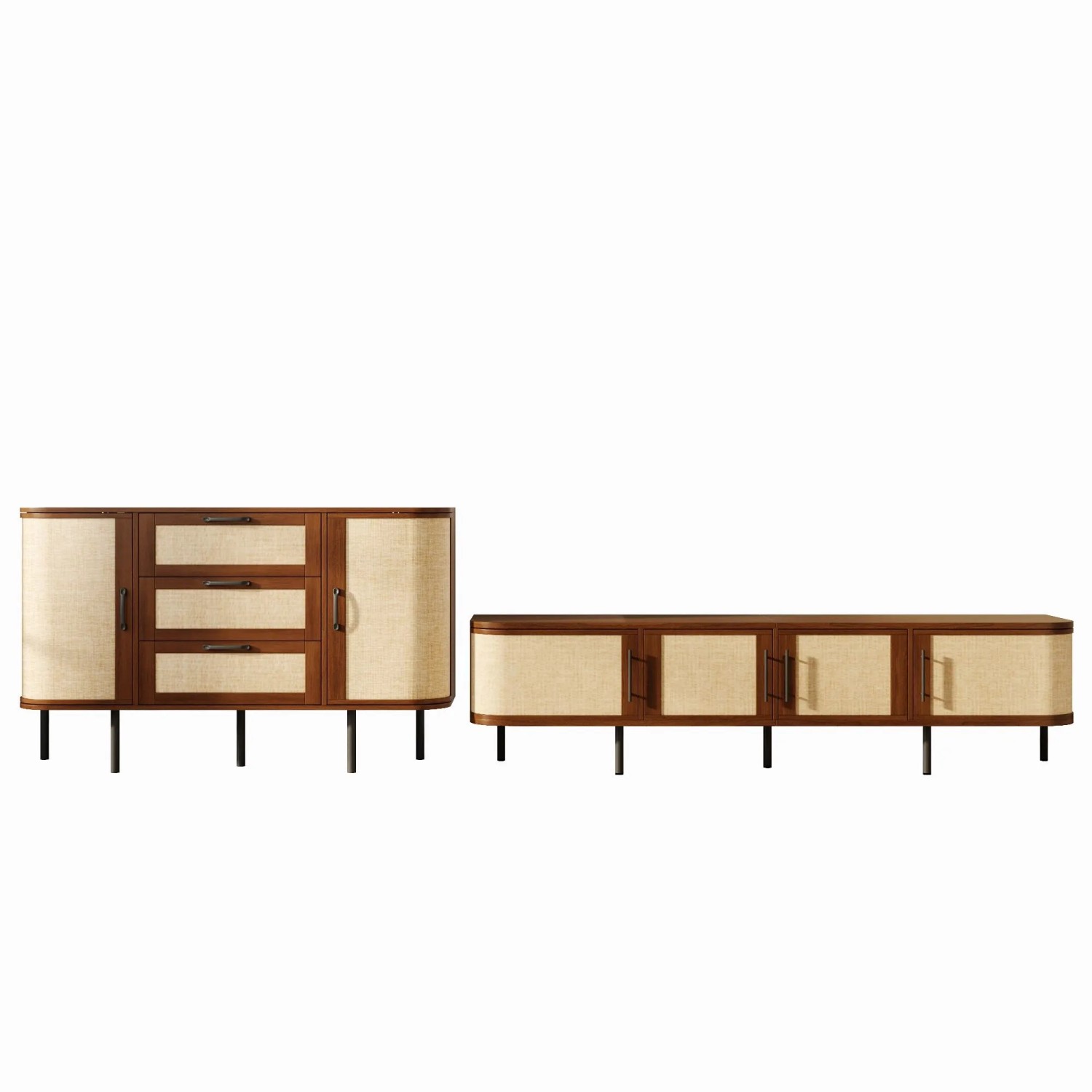 Merax Wohnwand Set TV Lowboard Sideboard Geflechtfront Wohnzimmer