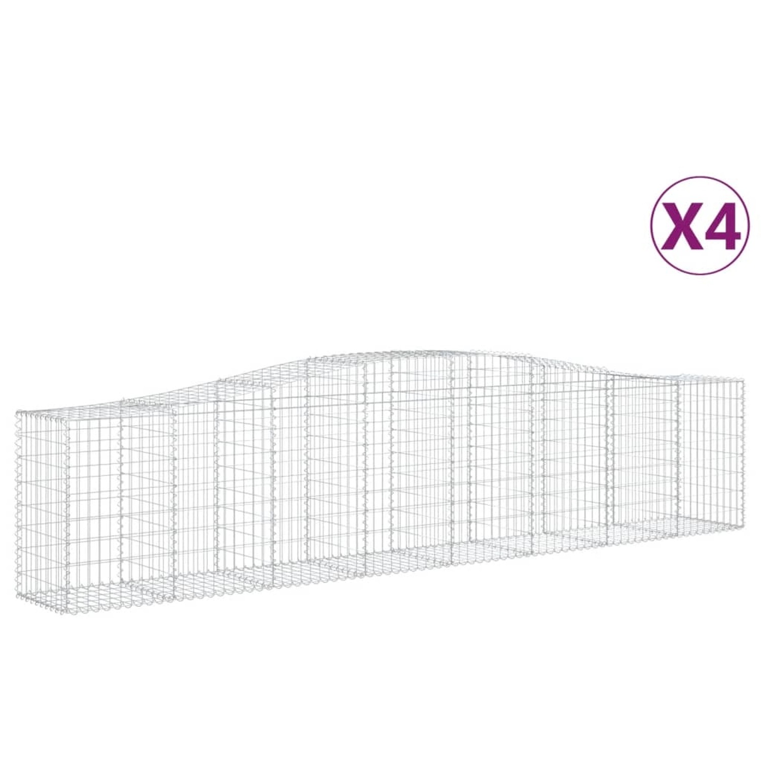 4er Set vidaXL Gabionen mit Hochbogen, 400x50x80/100cm, aus verzinktem Eisen.