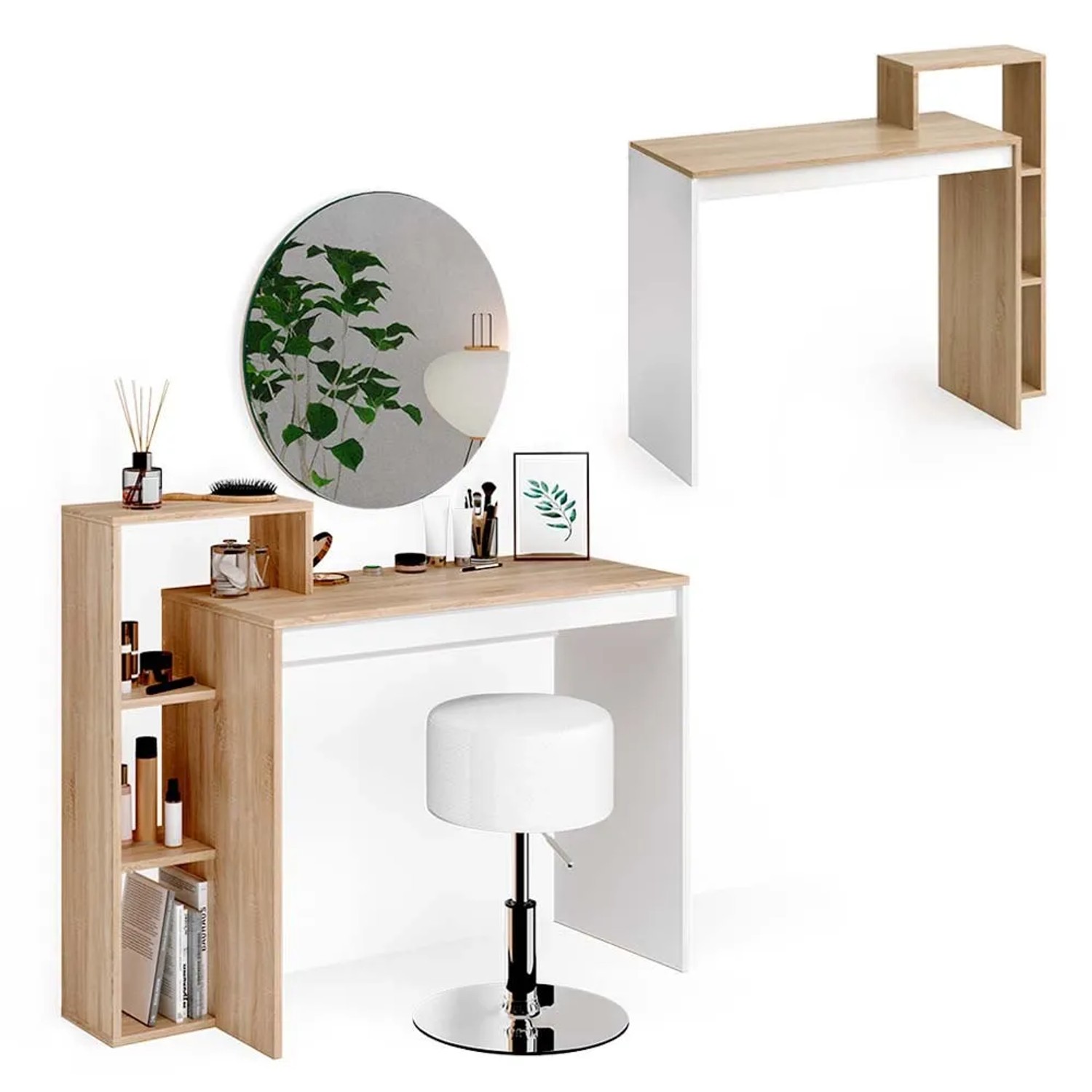 Vicco Schminktisch Leo Sonoma mit Spiegel und Hocker. Frisiertisch in Holzoptik mit Stauraum.