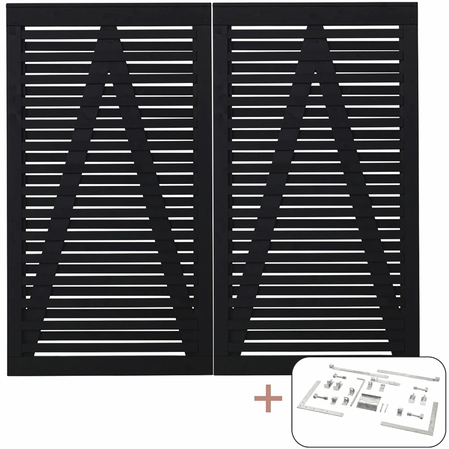 Plus Holz Doppeltor Osaka Nadelholz Schwarz 200 cm x 180 cm