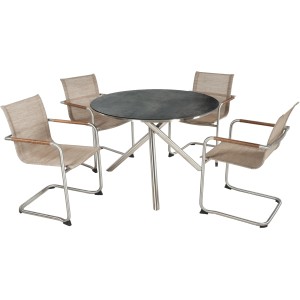 5-teiliges Gartenmöbel-Set 'Sophia' in Anthrazit: Tisch mit 4 Freischwingern für Lounge-Atmosphäre im Garten.