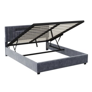 PXloue Hydraulisch Stauraumbett mit LED-Bett in Grau 140x200cm Samt