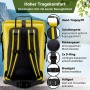 Gelber SCANDIC NATURE Rucksack Pioneer, Rückansicht mit gepolsterten Schultergurten, atmungsaktivem Rückenpanel, Brust- und Hüftgurt.