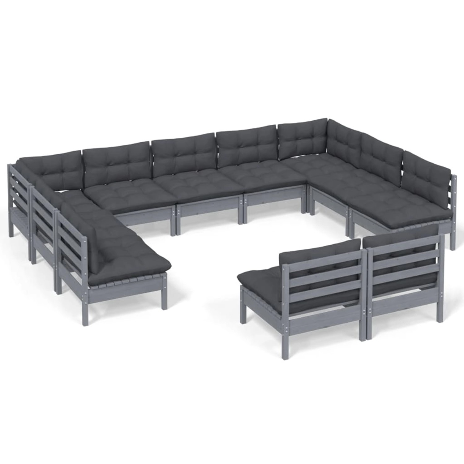 vidaXL 11-tlg Garten-Lounge-Set mit Kissen Grau Kiefer Massivholz Modell 25 günstig online kaufen
