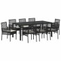 vidaXL Garten Essgruppe, 9-teilig, schwarz, Poly Rattan. Gartentisch mit 8 Stühlen und Sitzkissen.
