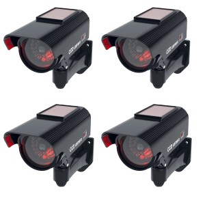 4er-Set schwarze Solar-Kamera-Attrappen mit blinkender LED für den Außenbereich.