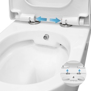 Spülrandloses Hänge WC mit Bidet Funktion und Softclose Sitz, Detailaufnahme der Befestigung.