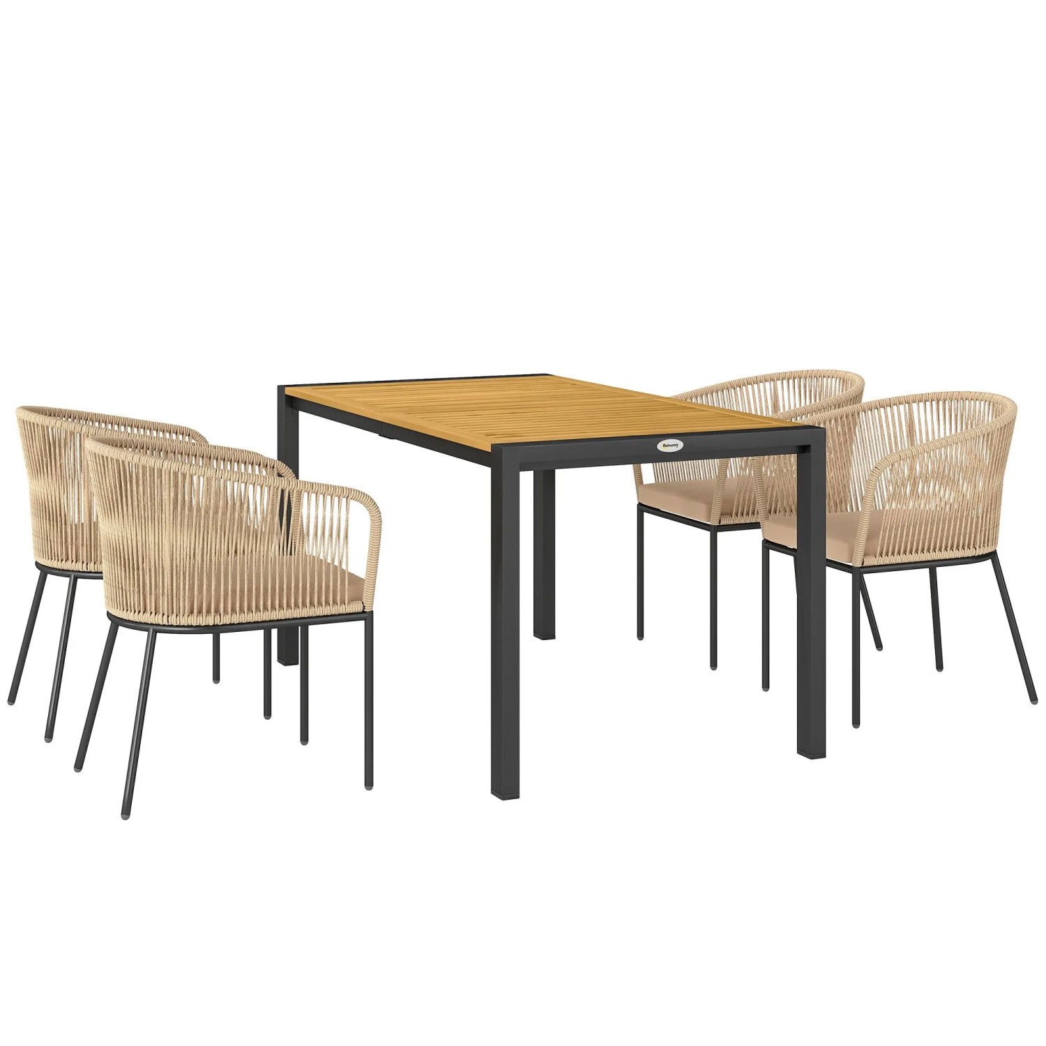 Outsunny Rattan Gartenmöbel-Set Akazienholz 140L x 80B x 74H cm Naturholz+Khaki