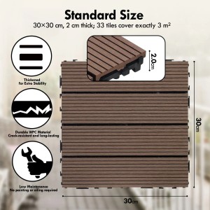 CCLIFE WPC Terrassendielen Balkon Boden Braun 30 x 30 x 2 cm 33 Stück 3 m²