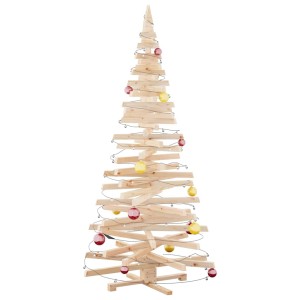 Natürlicher vidaXL Weihnachtsbaum aus Kiefernholz, 210 cm, mit Kugeln und Ständer.