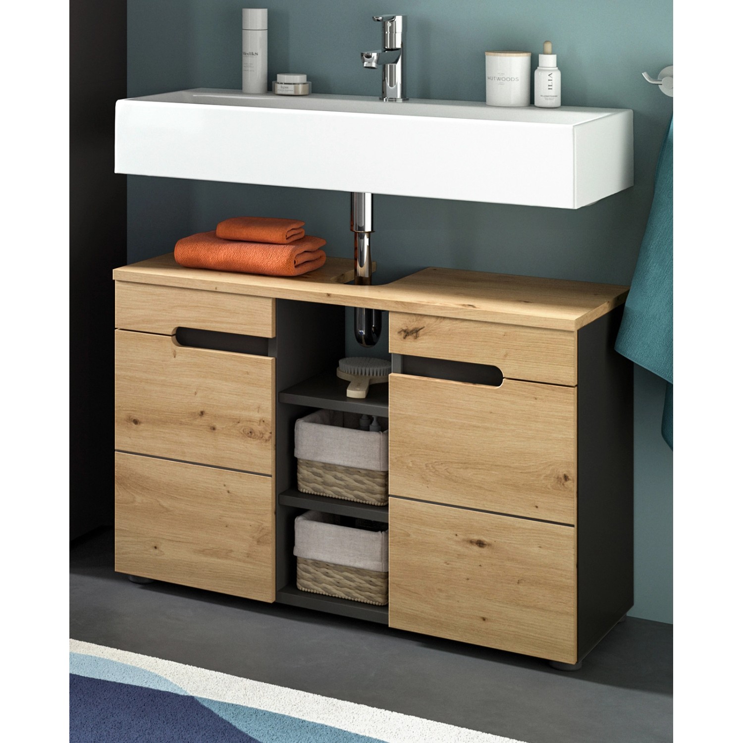 Inn.Furn Waschbeckenunterschrank in Eiche und Grau 80 cm Cooper günstig online kaufen