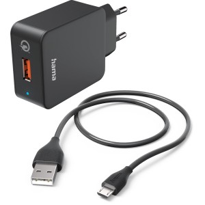 Schwarzes Hama Schnellladegerät mit Micro-USB Kabel, 19,5W, für Computer & Multimedia Zubehör.