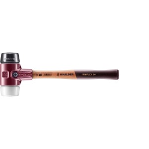 Halder Simplex Schonhammer, Ø 60 mm, mit Stahlgehäuse, Holzstiel und auswechselbaren Schlagköpfen.